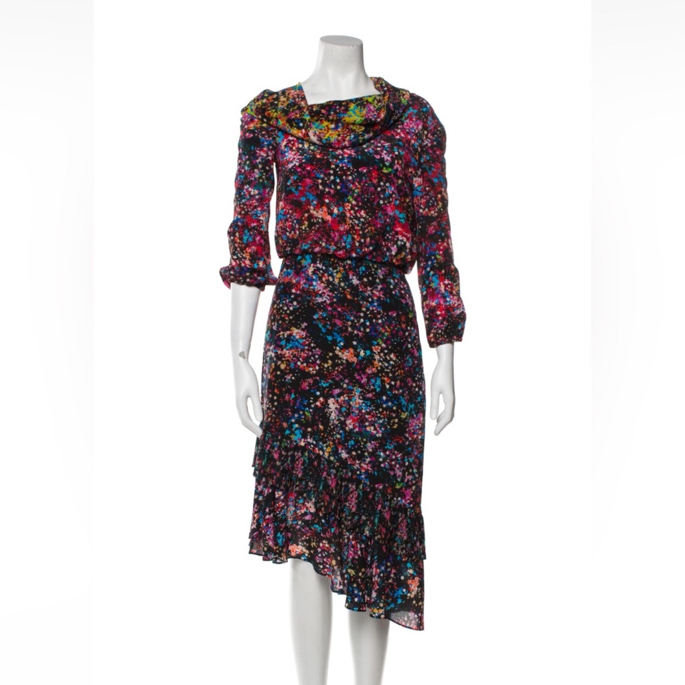 SALONI Black Multicolor Floral Midi Dress